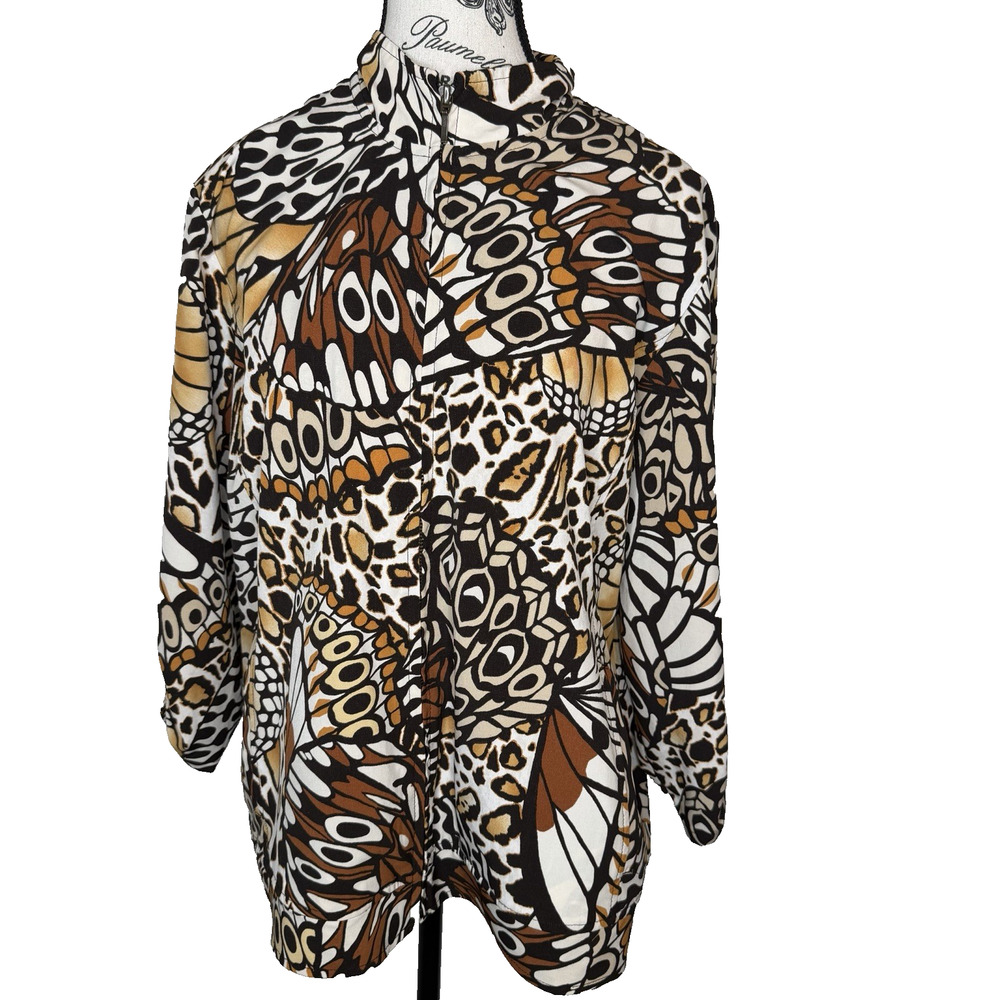 Zenergy By Chico’s Lightweight Jacket Size 2 (LG) Butterflies Multicolor